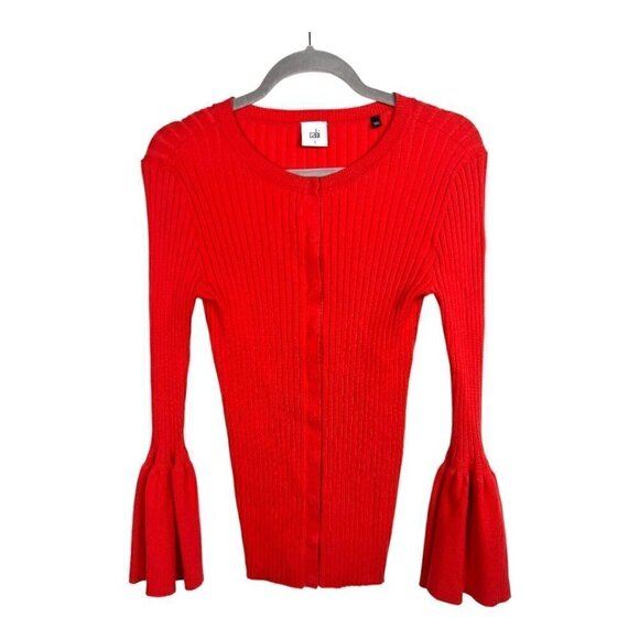 Cabi red ribbed button up sweater‎ flared sleeves - Picture 1 of 10